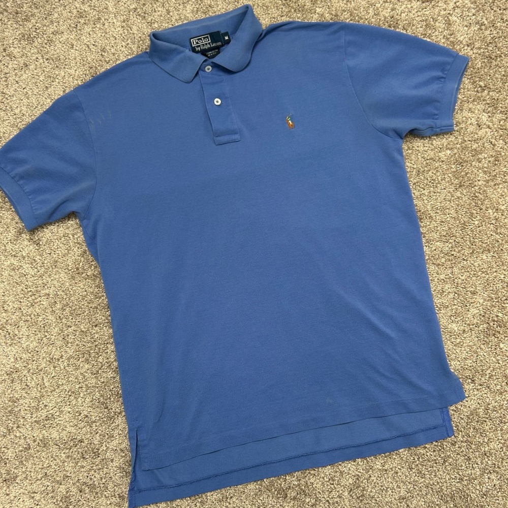 Polo Ralph Lauren Pima Cotton Polo Shirt‎ Men Size Medium Blue Pony Preppy